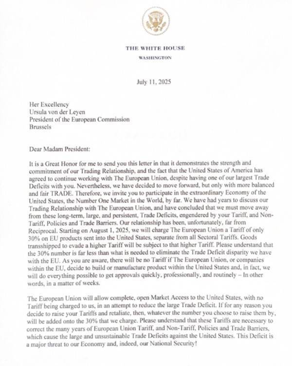 欧盟“备战”:若谈判破裂,将对近1000亿欧元美国商品征收30%报复性关税