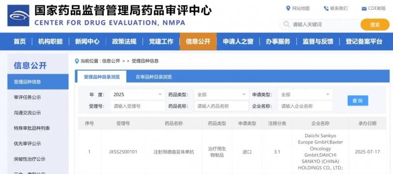 2025年7月17日国家药监局批准德曲妥珠单抗(Enhertu、DS8201、优赫得、T-DXd、Trastuzumab deruxtecan)用于胃或胃食管结合部腺癌